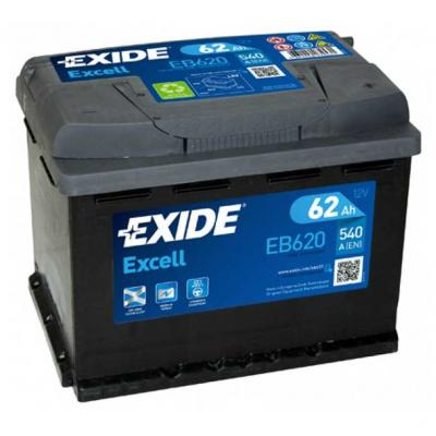 Exide Excell EB620 akkumulátor, 12V 62Ah 540A J+ EU, magas